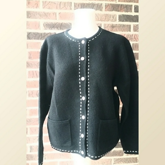 Karen Scott Black 100% Wool Cardigan - Picture 1 of 7